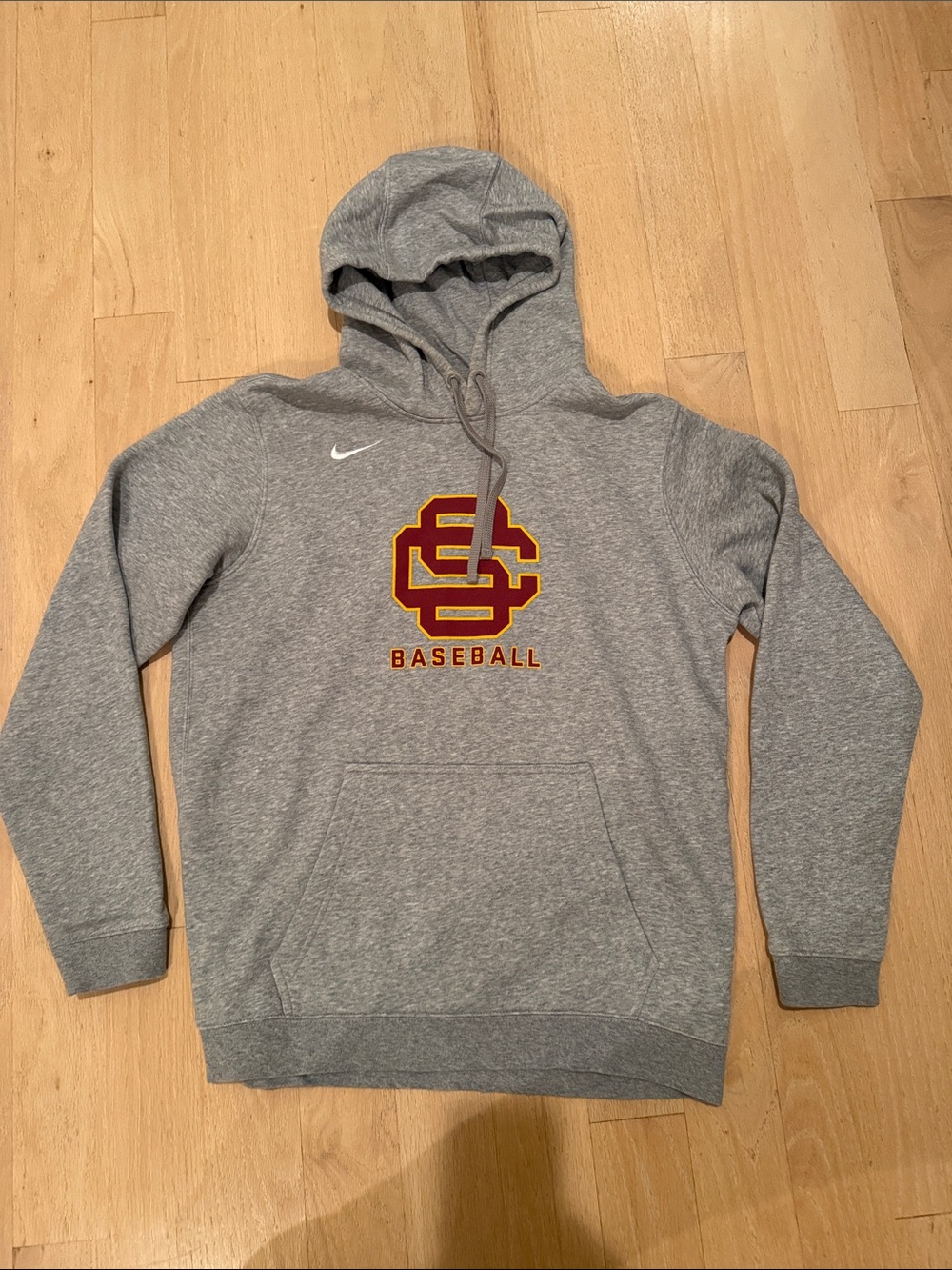 Nike Gray Hoodie with Cardinal and Gold USC Baseball Crest